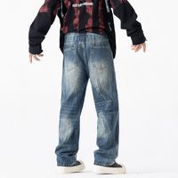 Jeans délavés pour homme, coupe ample, jambe droite, effet usé, pour toutes les saisons