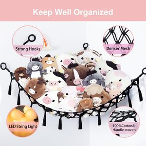 Hanging Net <b>Hammock</b> 55x55x72 Inches Black Triangular Stuffed Animal Storage Organizer Boho Tassel Decor - Product Image 5