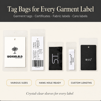 Sacs transparents en PVC, pochettes souples pour étiquettes de marque, étiquettes de col personnalisées, sacs en plastique en stock