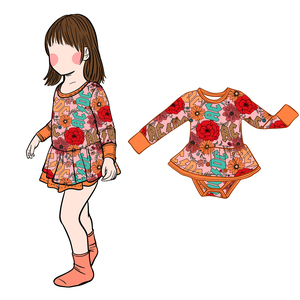 Conjunto de Ropa para Bebés Niñas A26-22 con Estampado Personalizado, Tirantes Ajustables, Volantes, Spandex/Algodón Orgánico, Anti-Pilling - Product Image 4