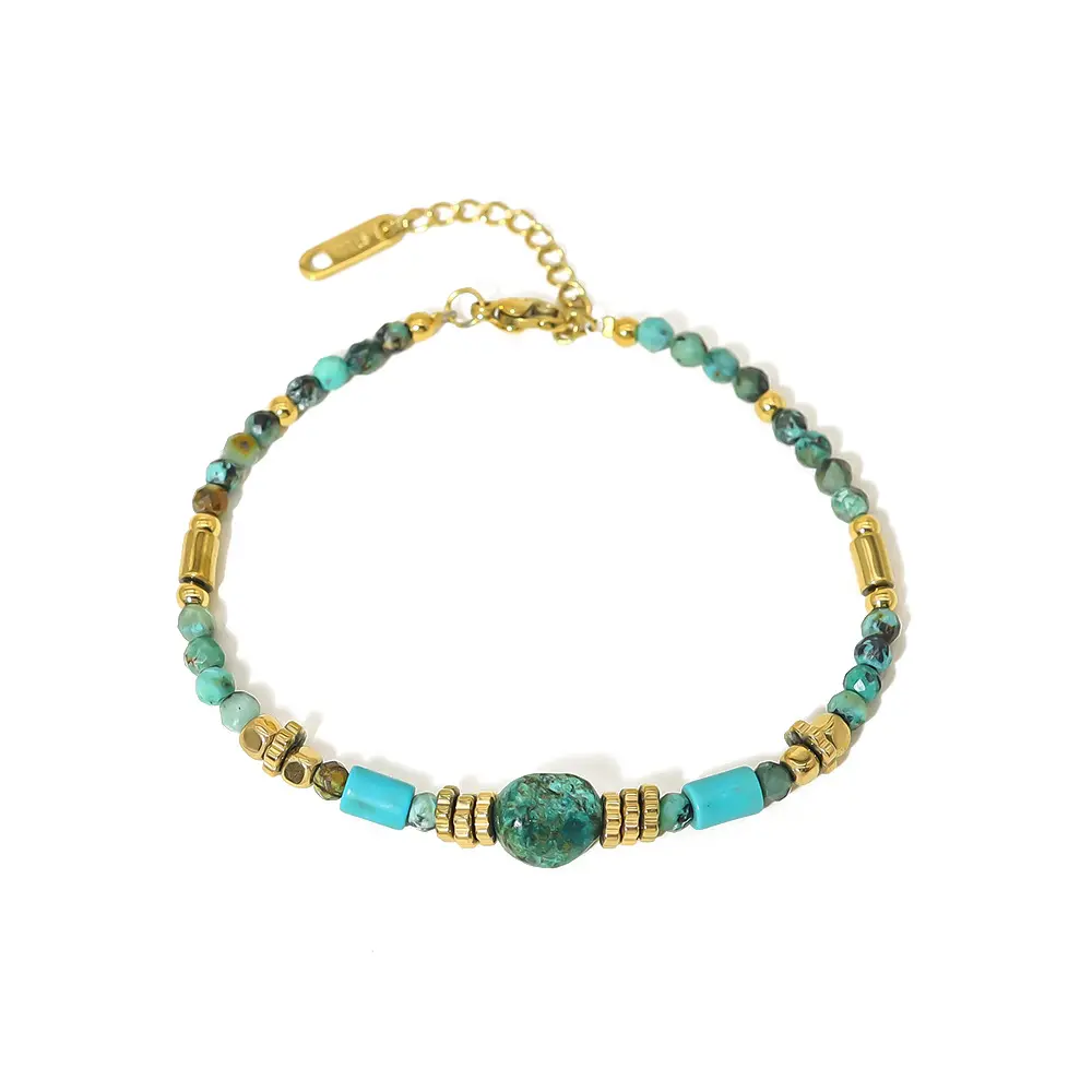 Creative Bohemian Retro Bracelet Natural Turquoise Beads Gold Stainless Steel Spacer Bracelet African Turquoise Stone Bracelet