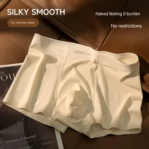 Boxer pour homme sexy taille mi-haute 'Milk Skin' respirant en soie glacée et nylon, tricoté antibactérien, sans couture sur la taille - Product Image 2