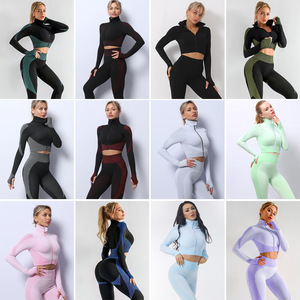 Phụ Nữ Dài Tay Áo Cộng Với Kích Thước 3XL 4XL Yoga Đặt Phòng Tập Thể Dục Quần Áo Tập Thể Dục Tập Thể Dục Crop Top Cao Eo Liền Mạch Xà Cạp 2Pcs Thể Thao Phù Hợp Với - Product Image 2