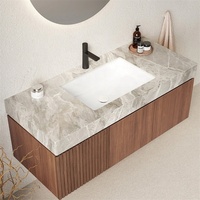 Vanité de salle de bain tendance style latte Armoires de salle de bain en placage de bois sur mesure avec comptoir d'évier intégré Offre des couleurs personnalisées