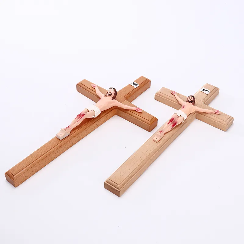 Décoration personnalisée en gros Église religieuse de Jésus Croix en bois artisanale chrétienne