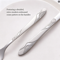 Ensemble de couverts en acier inoxydable de luxe, écologiques, poli miroir mat, motif grue, pour mariage, hôtel, restaurant, cadeau