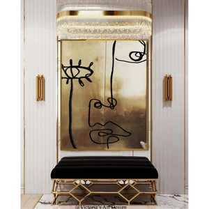 Arte Abstracto Moderno de Lujo sobre Lienzo, Pintura al Óleo con Lámina Dorada Pintada a Mano, Estilo <span class=keywords><strong>Picasso</strong></span>, Decoración de Pared para Sala de Estar - Product Image 3