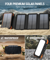 Batterie solaire portable 20000mAh, chargeur de panneau solaire pliable, PD 18W, type C, double USB, boussole, mousqueton, lampe de camping, extérieur