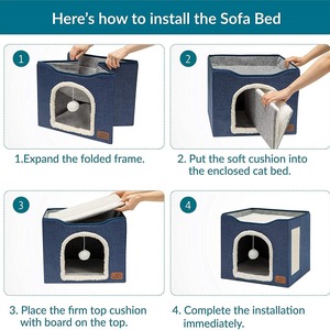 Maison pour chat Hongfei avec griffoir, lit pliable pour animaux de compagnie, nid douillet et chaud pour chats d'intérieur, avec jouet et griffoir latéral durable - Product Image 4