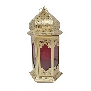 Attractive Design Iron <b>Red</b> Glass Decorative Lantern Superior Quality Customized Size Table Top <b>Candle</b> Lantern In Bulk - Product Image 1