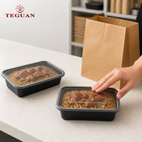 Conteneur en plastique jetable de qualité alimentaire PP de marque TeGuan, noir, personnalisé, pour plats à emporter, salades, préparation de repas, avec couvercle, 23 oz, boîte bento