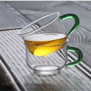 Tazza in Vetro Resistente alle Alte Temperature <span class=keywords><strong>da</strong></span> 130ml, Piccola Tazza <span class=keywords><strong>da</strong></span> Tè Trasparente con Manico Verde - Product Image 6