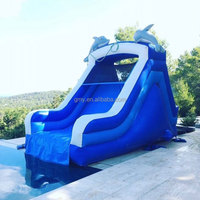 GMY Inflatables Toboggan gonflable bleu blanc pour petits dauphins Toboggan de piscine pour enfants Structure Gonflable