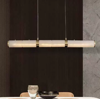 Lustre LED en cuivre et marbre alabastre à hauteur réglable, télécommande, anti-éblouissement, lumière du jour pour salle à manger/îlot de cuisine