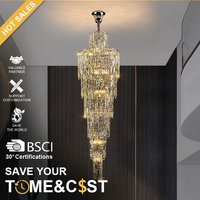 ENSEMBLE luxe Style décoration intérieure hôtel hall Villa escalier LED acier suspension lampe moderne K9 lustres en cristal