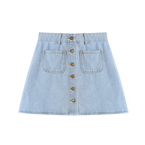 Ready to Ship Summer New Womens Fashion ButtonFly a <strong>Line</strong> Skirt Casual Button Front High Waist White <strong>Jeans</strong> Skirts for Women Denim - Product Image 4