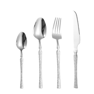 Juego de cubiertos de acero inoxidable 304 con diseño de corteza, cuchillo y tenedor para postre/bistec occidental, diseño de cintura - Product Image 5