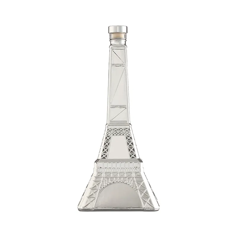 Custom Eiffel Tower Shape Empty Glass Bottle Liquor Wine Bottle Round 750ml Vodka Bottle Whisky