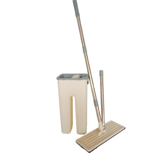 <b>Flat</b> <b>Mop</b> With Bucket Set Hands Free Wet Dry Dual Use Rectangular Hook And Loop Fastener Off White Customizable Colors - Product Image 1