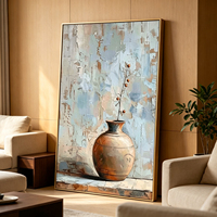 Peinture à l'huile impressionniste Wabi Sabi, nature morte peinte à la main sur toile avec figure et branche, texture épaisse, art mural pour salle à manger