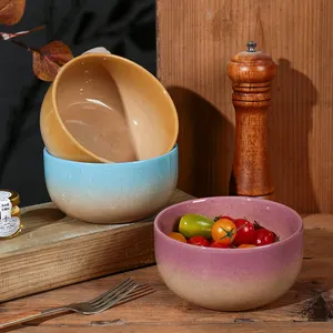Wholesale Custom Glazed Gradient Color Kitchen Serving Decorative Tableware Round Noodle Bowls Fruit Salad Ramen Ceramic Bowl