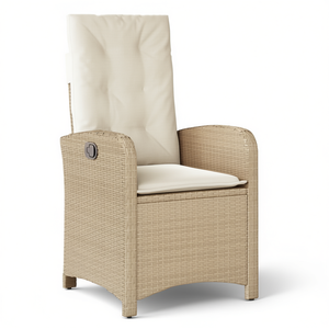 Chaise de patio inclinable en polyrotin beige avec coussins, meubles de jardin d'extérieur - Product Image 1