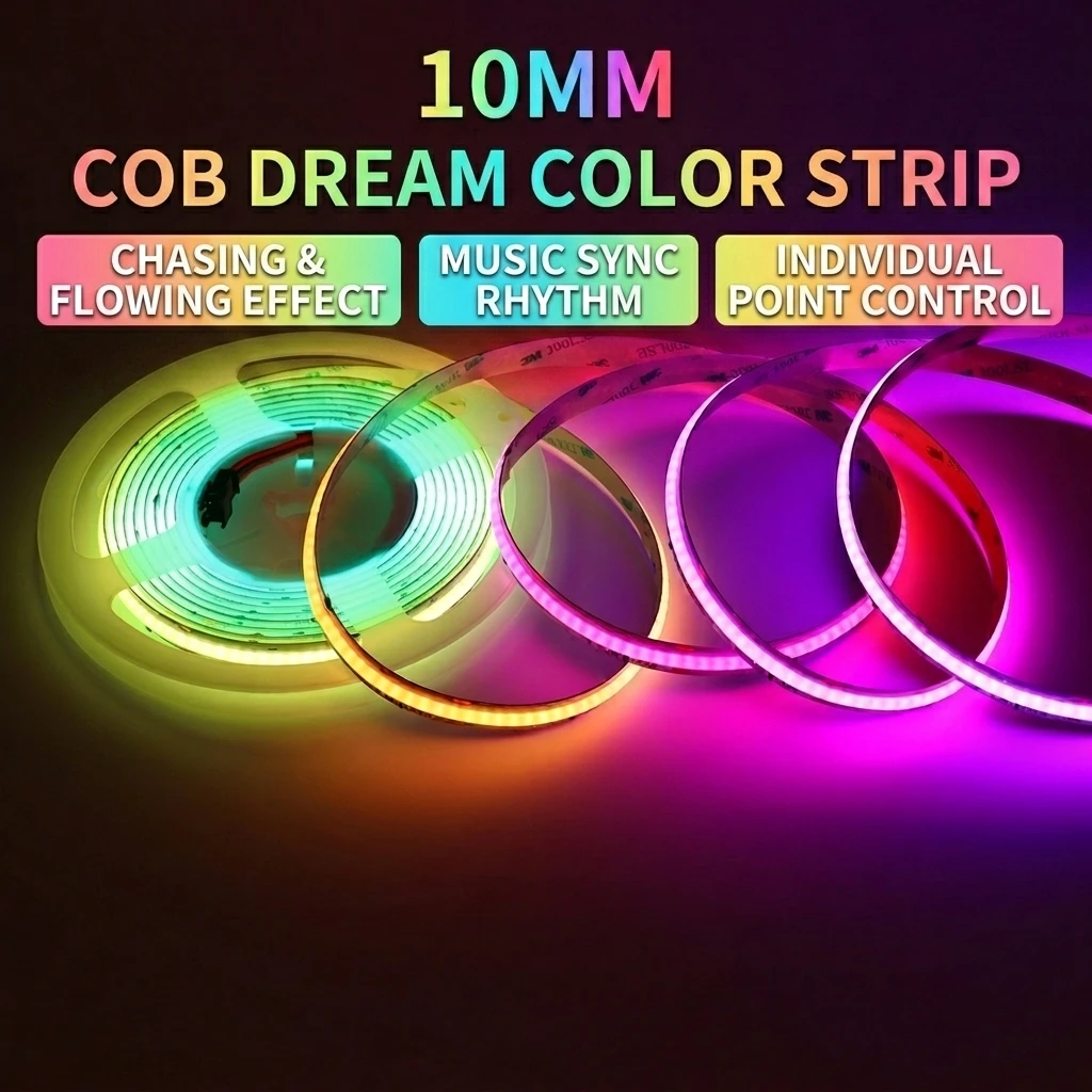 RGB Iridescent576-bead COB LED Light Strip, 10 mm Wide, with a protection Rating of IP20, Powered by 24V. · image 2