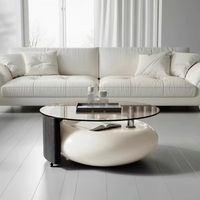 Table basse rotative en verre trempé de style minimaliste italien avec cadre en bois pour salon ou hôtel