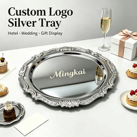 Plateau de service rond personnalisé avec logo, en acier inoxydable 304, gravé au laser, pour hôtel, mariage, cadeau d'entreprise