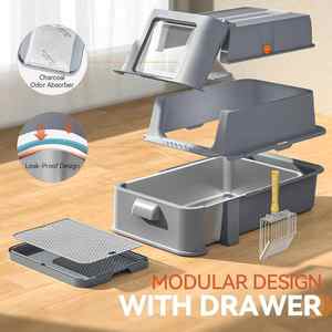 صيحات جديدة تصميم أدراج كبيرة جدًا بسهولة تغيير فضلات القطط من الفولاذ المقاوم للصدأ القط للقطط الكبيرة والسمينة - Product Image 3