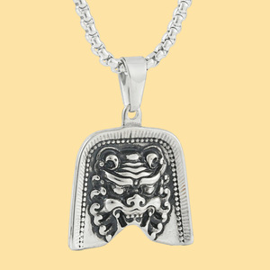 Yunnique – pendentif Lion de style chinois, collier en acier inoxydable, argent et or, chaîne de 3.0x60cm, 122015 - Product Image 1