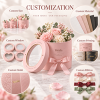 Boîte à fleurs ronde rigide personnalisée en carton avec fenêtre, ruban et nœud, pour emballage cadeau de bouquet floral