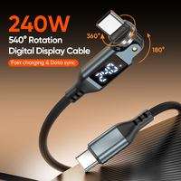 Cable de Carga Rápida Tipo C de 240W con Pantalla Digital 540 °   Cable de Datos USB C con Rotación de Ángulo Recto para Teléfono, Laptop y Tablet