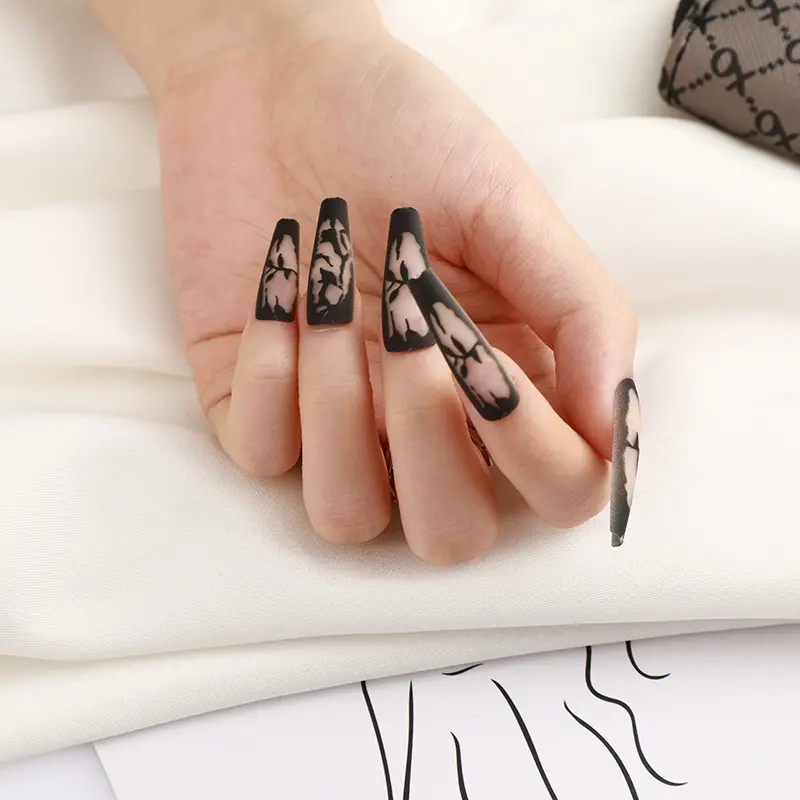 Hot Sale 24pcs Drücken Sie auf Nagel Set Nail Art Beauty mit Werkzeugen Jelly Glue Fake Long Press On Nail