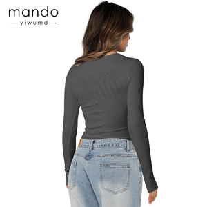 T-<span class=keywords><strong>shirt</strong></span> de <span class=keywords><strong>yoga</strong></span> à manches longues à col rond extensible pour femmes, doux, côtelé, respirant, léger, pour adultes, fabriqué en viscose - Product Image 3