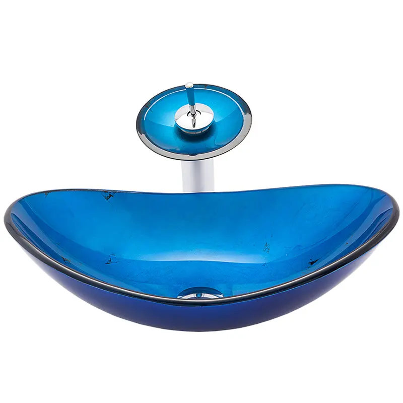 Factory Wholesale Hotel Custom Blue Foil Boat Shaped Vessel Wash Hand Oval Small Bathroom Sinks Bathroom with Faucet Set