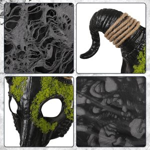 YUIQPKJX Grim Reaper Costume Black Tattered Cape With Hood Gothic Goat Mask Halloween Robe For Adults Unisex - Product Image 4