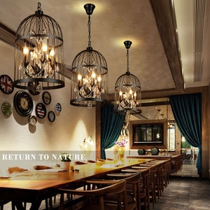JYLIGHTING in ferro battuto americano retrò ristorante bar personalità creativa industriale lampade a sospensione <span class=keywords><strong>lampadario</strong></span> a <span class=keywords><strong>gabbia</strong></span> per uccelli in cristallo - Product Image 5