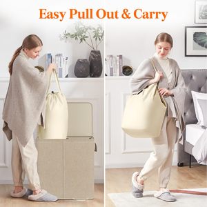 Cesto per Bucato Doppio con 2 Sacchi Rimovibili, Contenitore per Biancheria a 2 Scomparti con Manici per Bagno e Camera da Letto - Product Image 4