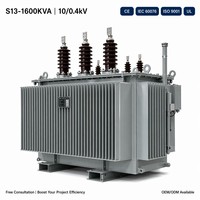 Transformateur de puissance immergé dans l'huile à enroulement en cuivre entièrement scellé S13 1600 kVA 10 kV/0,4 kV triphasé à économie d'énergie IEC 60076 CE