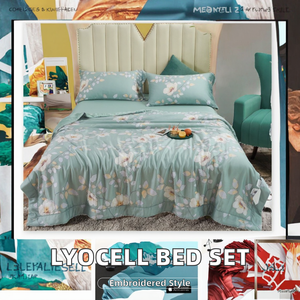 ชุดเครื่องนอนไลโอเซลล์ 300TC ขายดี ลายดอกไม้พิมพ์ลายใหม่บนปลอกหมอน ปลอกผ้านวม ผ้าปูที่นอนแบบเรียบ พร้อมไส้ใยโพลีเอสเตอร์ - Product Image 2