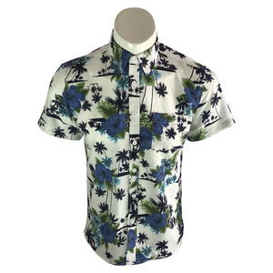 Suministro de fábrica de los hombres de algodón estilo tropical palm de manga corta impresas de manga corta camisa hawaiana - Product Image 1