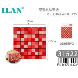 Adesivi per Piastrelle Autoadesivi ILAN 30x30cm, Motivo a Mosaico Rosso per Decorazione Cucina e Bagno - Product Image 1