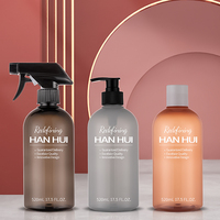Vente chaude 500ml Accepter la couleur personnalisée et le logo Bouteille en plastique ronde Boston avec pompe noire ou pistolet pulvérisateur pour emballage cosmétique