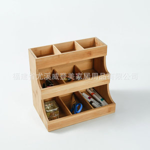 Caja de almacenamiento de bolsitas de té de bambú, estante de almacenamiento de café, caja de almacenamiento de tres niveles con múltiples compartimentos, estante para bolsitas de té para tiendas de té con leche - Product Image 3
