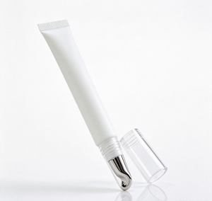 Tubo de Creme para Olhos Branco Fino com Ponta Curva de Metal para Massagem Refrescante, Tampa de Luxo, Sérum Antienvelhecimento para Olhos, Cuidado para Olheiras, Impressão Dourada Personalizada - Product Image 1