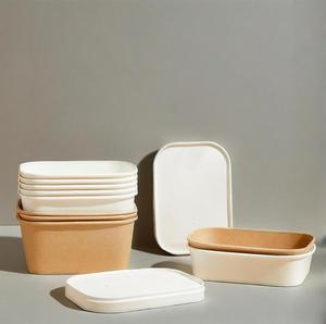 Contenants rectangulaires carrés en papier jetables de qualité alimentaire pour salades et sandwichs, 500-1000 ml - Product Image 5