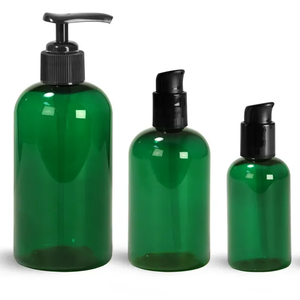 Bouteilles de soins de la <span class=keywords><strong>peau</strong></span> cosmétiques en plastique de 1oz 2oz 4oz 8oz Bouteilles rondes Boston en PET vert avec pompes à lotion noires et pompes de traitement - Product Image 1