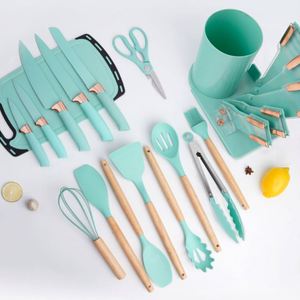Kaimi Promo – Ensemble d'ustensiles de cuisine en silicone à manche en bois, 19 pièces, antiadhésifs - Product Image 2