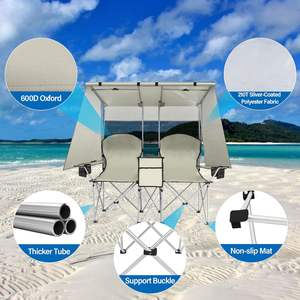 เก้าอี้พับแบบพกพาสำหรับกิจกรรมกลางแจ้ง ปิกนิก ตกปลา ตั้งแคมป์ สวน ชายหาด พร้อมถุงเก็บความเย็น ป้องกันแสงแดด UPF 50+ แบบสองที่นั่ง - Product Image 4